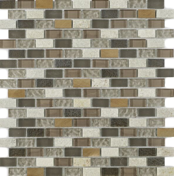 New York Beige Glass/Stone Mix Mini Brick Mosaic 15x30mm