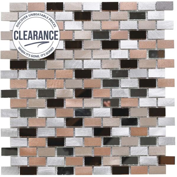 Platinum 140 Glass/Metal Mix Mini Brick Mosaic 15x30mm