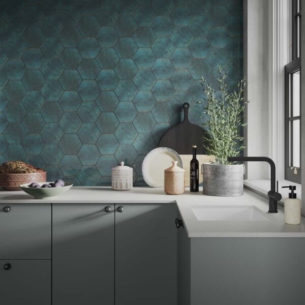 P12068 Hope Blue Hexagon Gloss Ceramic Wall Tile