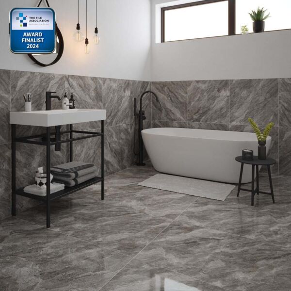 P12685 Apollo Grey Glazed Porcelain Wall & Floor Tile 600x600mm & 600x1200mm