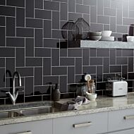 Central Black Ceramic Wall Tile 100x200mm