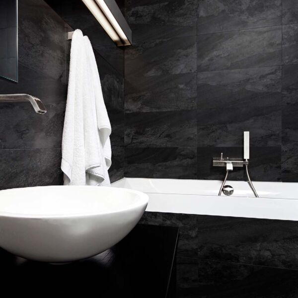 P12635 Fernanda Black Matt Porcelain Tile 308x615mm