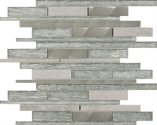 Kenton Silver Glass/Stone/Metal Mix Offset Linear Mosaic 