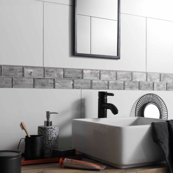 Horizon Silver Wood Effect Glass Brick Mosaic 48x98mm