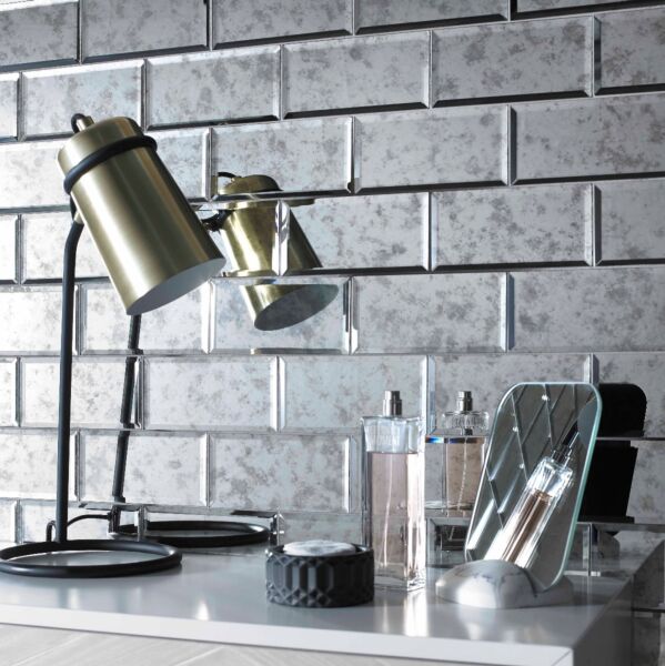 Lumiere Bevel Antique Mirror Brick Mosaic 75x150mm