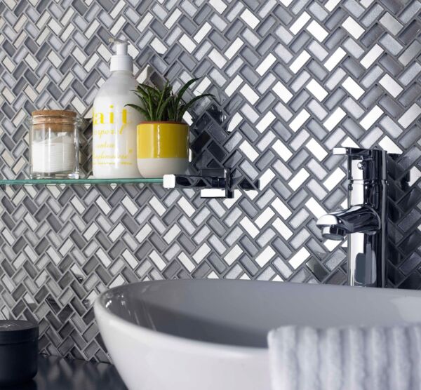 Dusk Grey Herringbone Glass & Mirror Mosaic 270x290mm