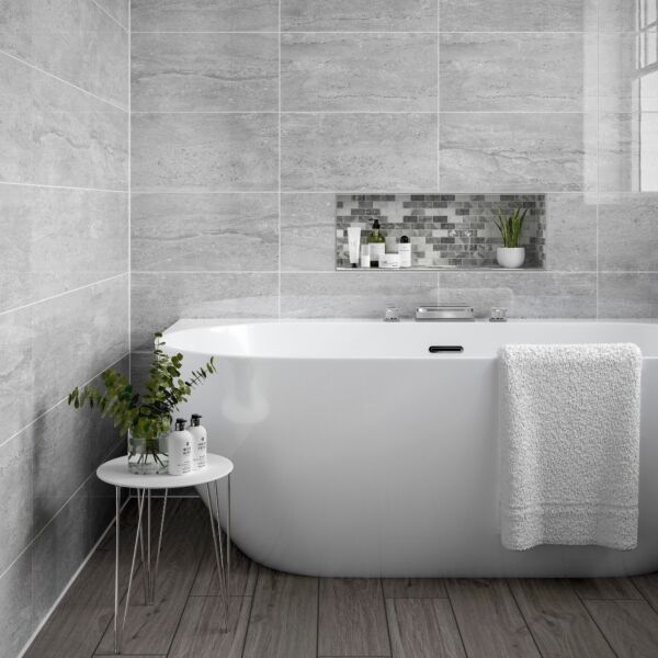 Castell Grey Stone/Metal Mix Brick Mosaic 23x48mm