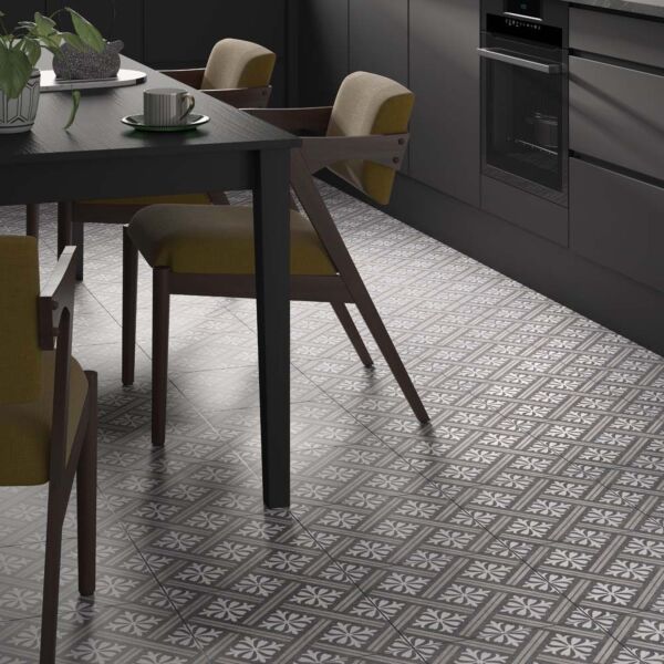P12035 Mondrian Charcoal Patterned Vitrified Ceramic Tile