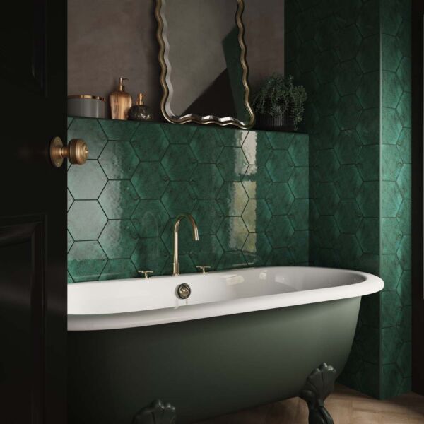 P12069 Hope Green Hexagon Gloss Ceramic Wall 153x173mm