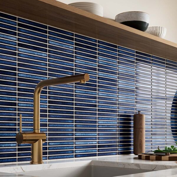 P12904 Linear Blue Glazed Polished Porcelain Mosaic 313x296mm
