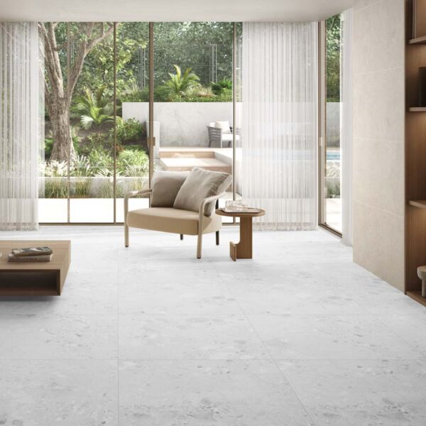 P14813 Amaya Terrazzo White Matt Porcelain Wall & Floor Tile 900x900mm