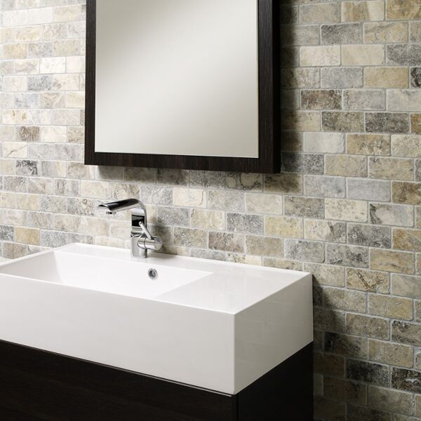 S2000W Silver Grey Travertine Brick Mosaic 50x100mm