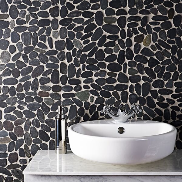 Riverstone Black Flat Cut Pebble W&F Mosaic