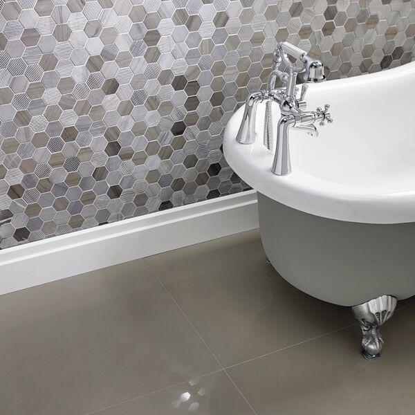 Coffee Stone Hexagon Mixed Finish Marble Mosaic 48x48mm