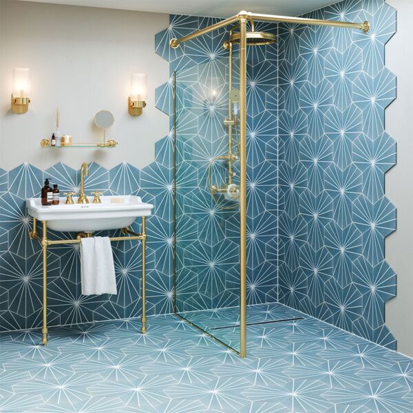 Sunburst Sea Blue Porcelain Hexagon Wall & Floor Tiles