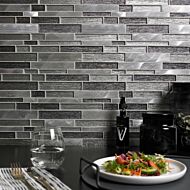 Ashby Grey Glass/Metal Mix Offset Linear Mosaic