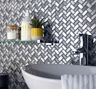 Dusk Grey Herringbone Glass & Mirror Mosaic 270x290mm