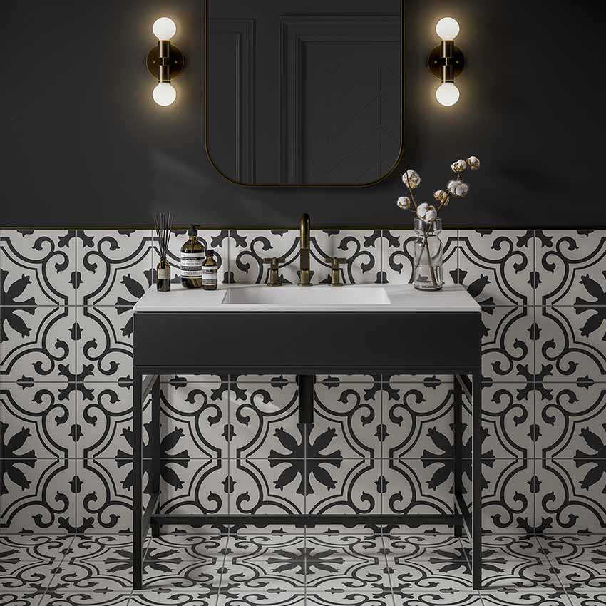 Bold black and white feature tiles