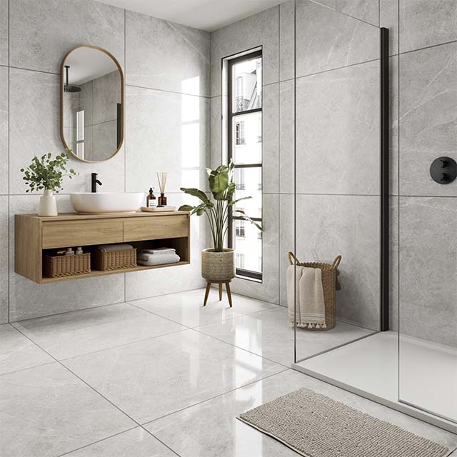 Choose Allegra Pearl for a stunning marble effect finish 