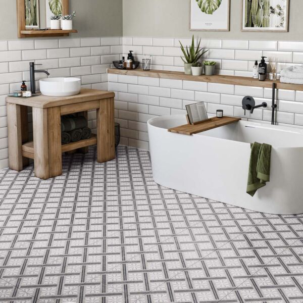 P12034 Mondrian Grey Patterned Vitrified Ceramic Tile
